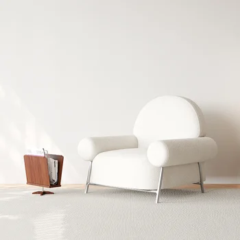 Односпальный диван в гостиной Дизайнерский повседневный стул NetRed Ins Wabi Sabi Cream Style White LambVelvet Lazy Single На заказ