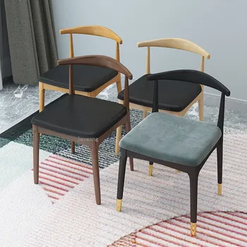 Обеденные стулья со спинкой из массива дерева, Современная мебель для столовой с рогом для отдыха, Простые стулья для столовой, Кресло для переговоров