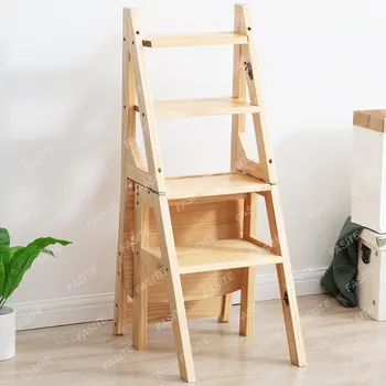 Многофункциональный деревянный табурет-стремянка, Четырехступенчатая лестница, качественный табурет-стул, Устойчивая переносная складная лестница, несущая нагрузку