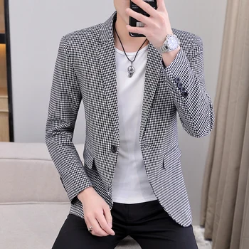 Мужской высококачественный классический клетчатый пиджак 2023, новинка весны, Корейский приталенный деловой повседневный модный пиджак, мужской костюм