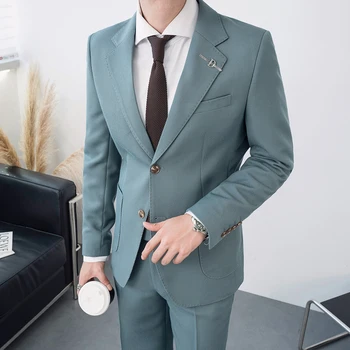 Весенний новый мужской костюм, высококачественный деловой костюм для отдыха в британском стиле, приталенный костюм из 2 предметов (костюм + брюки) Роскошный мужской костюм