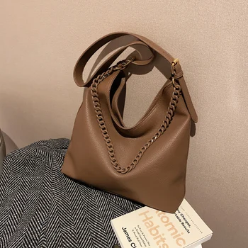 Дизайнерские сумки через плечо с цепочками большой емкости для женщин, высококачественная сумка-тоут из искусственной кожи, элегантная женская сумка через плечо для пригородных поездок