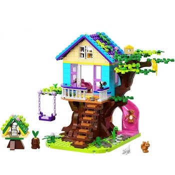 BuildMoc, популярные детские конструкторские игрушки серии Street View, Мелкозернистый строительный блок, домик на дереве, конструкторские блоки, игрушки