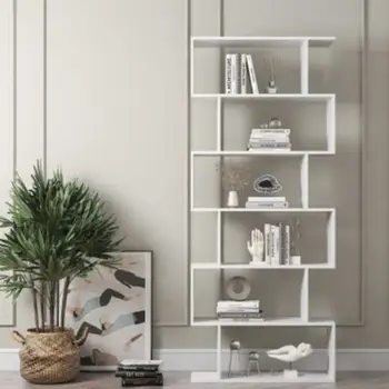 Белый независимый книжный шкаф S-образный книжный шкаф с 6 отделениями для хранения для украшения домашней офисной мебели в гостиной