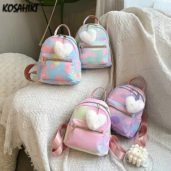 Контрастный Цвет Нейлон Кожа Японские Рюкзаки Женская Мода Студенческая Повседневная Милая Школьная Сумка Корейский Y2k Harajuku Kawaii Mini Bag