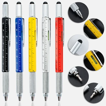 Металлическая многофункциональная шариковая ручка, Отвертка, линейка, Канцелярские принадлежности для творческих школьников, стилус с сенсорным экраном.
