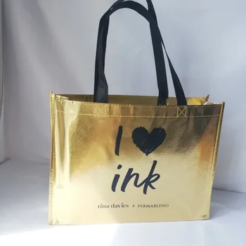 1000 шт./лот Сумки для покупок из металлического золота Блестящая рекламная сумка с логотипом для выставок, бутиков, магазинов тканей
