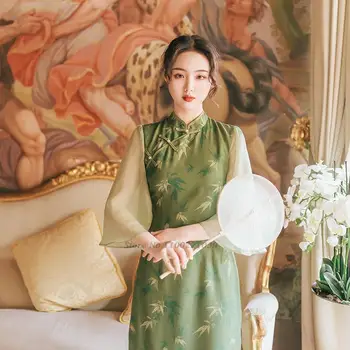 винтажное свободное ципао 2022 элегантное женское платье чонсам в народном стиле, традиционное китайское платье ципао pringting, элегантное вечернее платье