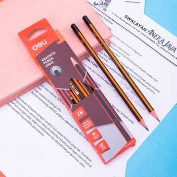Школьные графитовые карандаши DELI, 1 коробка (12 шт.)  HB/2B Офисный набор карандашей для рисования, карандаши для детей E37015 E37016