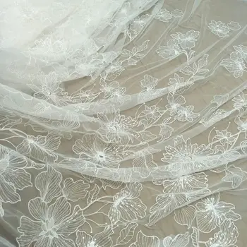 Свежая белоснежная кружевная ткань для свадебного платья в форме цветка, продается ярдом