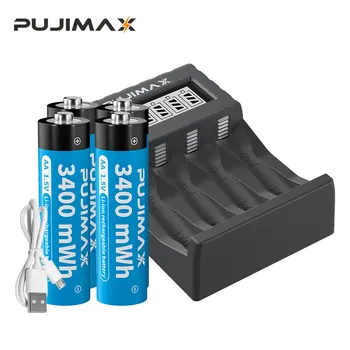 PUJIMAX 1.5V AA Перезаряжаемый Литий-ионный Аккумулятор Емкостью 3400 МВтч Большой Емкости Для Фотокамер, Электрических Игрушек С ЖК-Дисплеем Smart Battery Charger