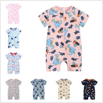 Одежда для новорожденных Унисекс, детский комбинезон с коротким рукавом, летняя детская пижама, хлопковый комбинезон для мальчиков и девочек, боди с динозавром и комбинезоны