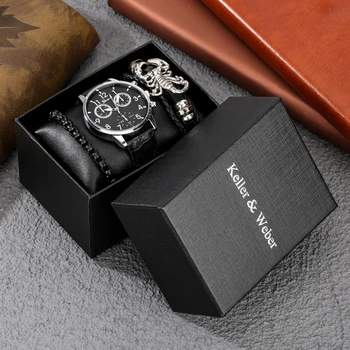 Креативный практичный подарочный набор мужских часов с коробкой, кварцевые кожаные часы, 2 браслета, подарки на День Святого Валентина для парня, мужа