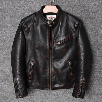 Высококачественное пальто из натуральной кожи Venom в винтажном стиле, двухцветная куртка из конской кожи, Мужская Тонкая Мотоциклетная байкерская одежда Tea Wick, 4XL