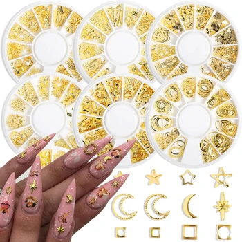 12 Сеток Золотая Луна звезда заклепки для ногтей шпилька металлический каркас Геометрическая оболочка смешанные 3D поделки для ногтей Украшения Маникюр Ювелирные изделия