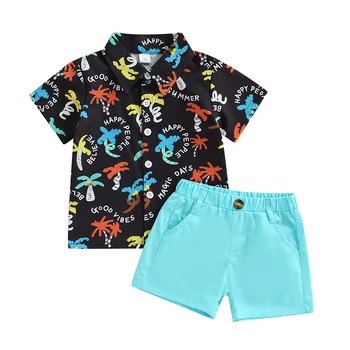 Летние комплекты одежды для мальчиков FOCUSNORM от 0 до 4 лет, 2 шт., рубашка с принтом кокосовой пальмы, шорты на пуговицах с коротким рукавом и принтом кокосовой пальмы