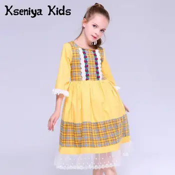 Kseniya Kids Весна Лето Показ мод для маленьких девочек Одежда Викторианское кружевное платье принцессы Для девочек Цветочная вечеринка Милые Костюмы