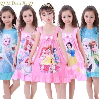 Платье Анны Эльзы, ночная рубашка для девочек, пижама с героями мультфильмов, детская одежда, пижамное платье с короткими рукавами, детская семейная одежда