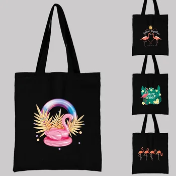 Наплечная холщовая сумка Harajuku, модная повседневная многоразовая складная сумка с принтом Фламинго, портативная эко-сумка-тоут