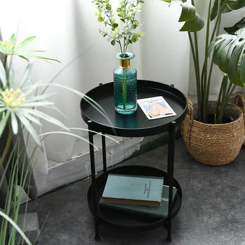 Чайный столик Скандинавский Простой Железный двухслойный Маленький Чайный столик с углами, Круглый журнальный столик в гостиной, мини-диван, приставной столик, мебель
