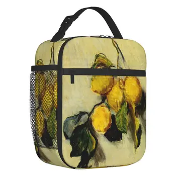 Ветка Лимонов, изолированная сумка для ланча для женщин, картина Клода Моне, Портативный охладитель, термос для ланча, школьный