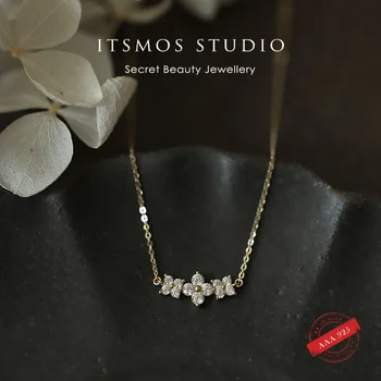 ITSMOS S925 Стерлинговое серебро 9 карат, позолоченное ожерелье с мини-цветами, ювелирная цепочка с бриллиантовым цветком, ювелирные изделия для женщин