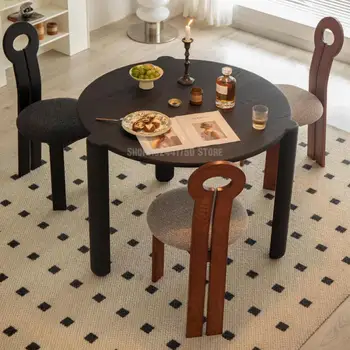 Обеденный стол из массива дерева в тихом стиле, Винтажный круглый стол, обеденный стол для маленькой квартиры, комбинация обеденного стола и стула