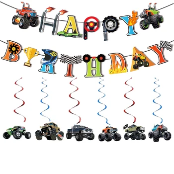 Monster Truck Party, подвесные завитки, декор, Супер грузовик, автомобили, баннер для вечеринки, игрушка на воздушном шаре, Украшение для вечеринки в честь Дня рождения для мальчиков Monster Truck