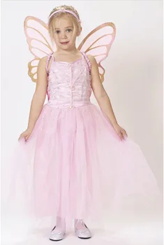 Розовый костюм Феи Неверленда для девочек, детский костюм для косплея Тинкл, вечеринка по случаю Дня рождения, Длинное Милое сетчатое платье для танцев с крыльями