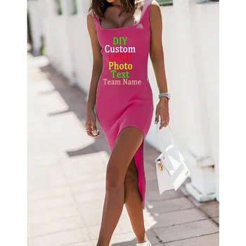 Лето 2023, Новая женская юбка из ниток Design Sense, U-образный вырез, Широкие плечи, Сексуальный Сарафан с разрезом, Индивидуальный ЛОГОТИП