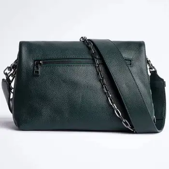 2022 Новая Женская сумка-мессенджер Темно-зеленая Двойная сумка через плечо с двойной цепочкой