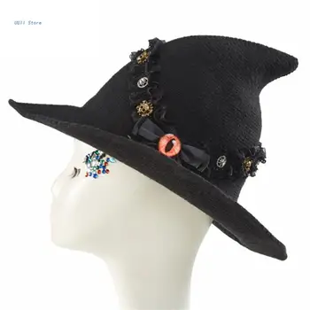 Шляпа ведьмы на Хэллоуин, костюмы Ведьмы на Хэллоуин, шляпа Волшебника, Шерстяная шляпа Ведьмы для женщин