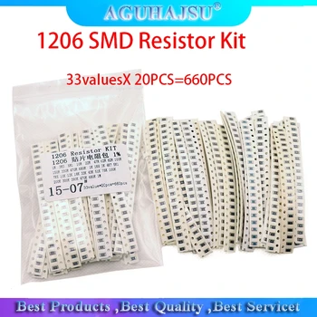 1206 SMD Комплект резисторов Ассорти 1 ом-1 М Ом 1% 33 значения x 20ШТ = 660ШТ Набор образцов