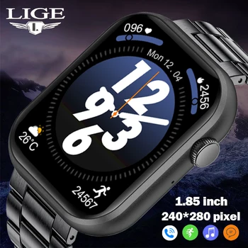 Умные часы LIGE с 1,85-дюймовым сенсорным экраном, мужские смарт-часы с циферблатом, спортивный браслет, пульсометр, монитор артериального давления, мужские умные часы