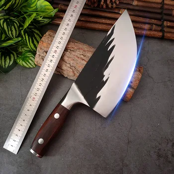 Китайский нож шеф-повара, нож из нержавеющей стали, нож для разделки мяса, бытовой кованый нож для нарезки свинины, Острая как бритва Деревянная ручка