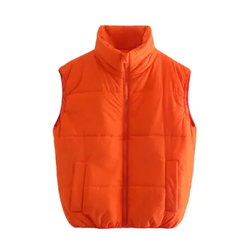 Женские куртки, пуховик оверсайз, Оранжевые жилеты для женщин, женский жилет с подкладкой, женские зимние пальто, теплый жилет