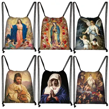 Сумка на шнурке с принтом Богоматери Гваделупской, Девы Марии, женские сумки через плечо для путешествий, спортивная сумка для хранения на открытом воздухе, держатель для обуви