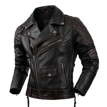 Мотоциклетное пальто, мужская куртка из натуральной кожи, натуральная воловья кожа, осенняя тонкая одежда для мотобайкеров, мужская кожаная одежда для верховой езды, зимняя