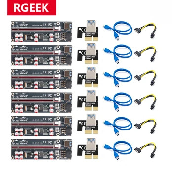 RGEEK 6шт VER009S Плюс PCI-E Riser Card 009S PCI Express PCIE от 1X до 16X Удлинитель 0,6 М USB 3,0 Кабель 6Pin Питания для Майнинга GPU