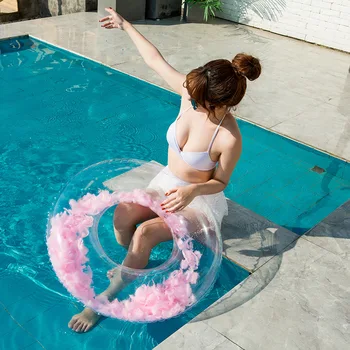 Прозрачное кольцо для плавания с перьями, летняя вода, оборудование для водных игр на пляже Шанхая, Плавающий бассейн, Аксессуары для бассейна