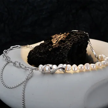 MLKENLY французское роскошное ожерелье в стиле барокко с жемчугом для женщин из стерлингового серебра S925 пробы, аксессуары для шеи с перекрестной цепочкой, новые ювелирные изделия