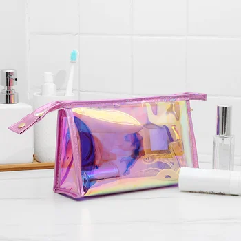 Женская лазерная прозрачная косметичка для мытья ванной, косметичка для туалетных принадлежностей, водонепроницаемая сумка для хранения косметики на молнии, чехол