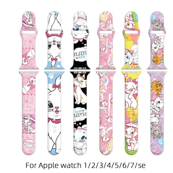 Силиконовый ремешок Disney Marie Cat для Apple Watch band 44мм 40мм 45мм 41мм 38мм 42мм Эластичный ремешок для часов браслет iWatch серии 76543
