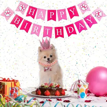 YOUZI Pet Dog С Днем Рождения Баннер Юбка-Пачка Корона Шляпа Ожерелье Косплей Наряд Для Вечеринки По Случаю Дня Рождения