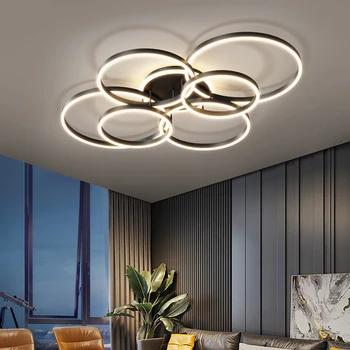 Современная светодиодная люстра в минималистском стиле для гостиной, спальни, кухни, столовой, потолочный светильник с кольцевым дизайном, светильник с дистанционным управлением