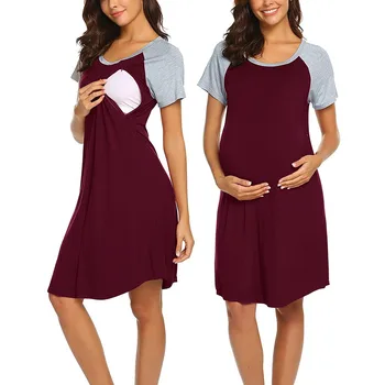 Новое повседневное платье для беременных женщин, рукав 3/4, Однотонное платье в стиле пэчворк для кормления, пижамы для грудного вскармливания, платье Vestidos