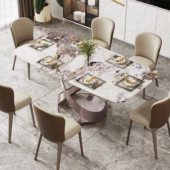 Легкий роскошный стол из светлой каменной плиты, простой современный дом, квартира итальянского размера, прямоугольный стол из каменной плиты Pandora