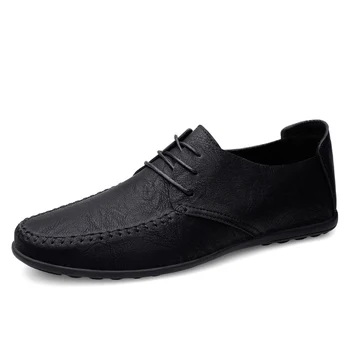 Кожаная Мужская Обувь Модная Официальная Мужская Обувь Дышащая Мужская Обувь Для Вождения Черный Плюс Размер
