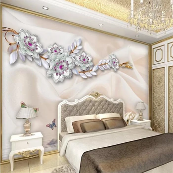 Пользовательские обои beibehang 3D стерео элегантные белые цветы украшения из жемчуга цветочный фон стены гостиной спальни 3D обои