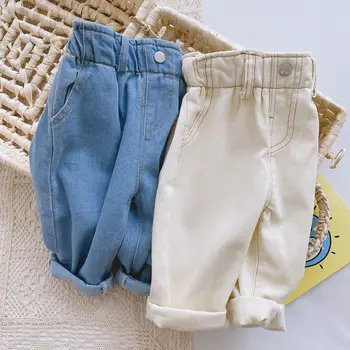 Повседневные джинсовые брюки для мальчиков и девочек, Хлопчатобумажные Модные детские брюки для малышей, удобная детская одежда для детей